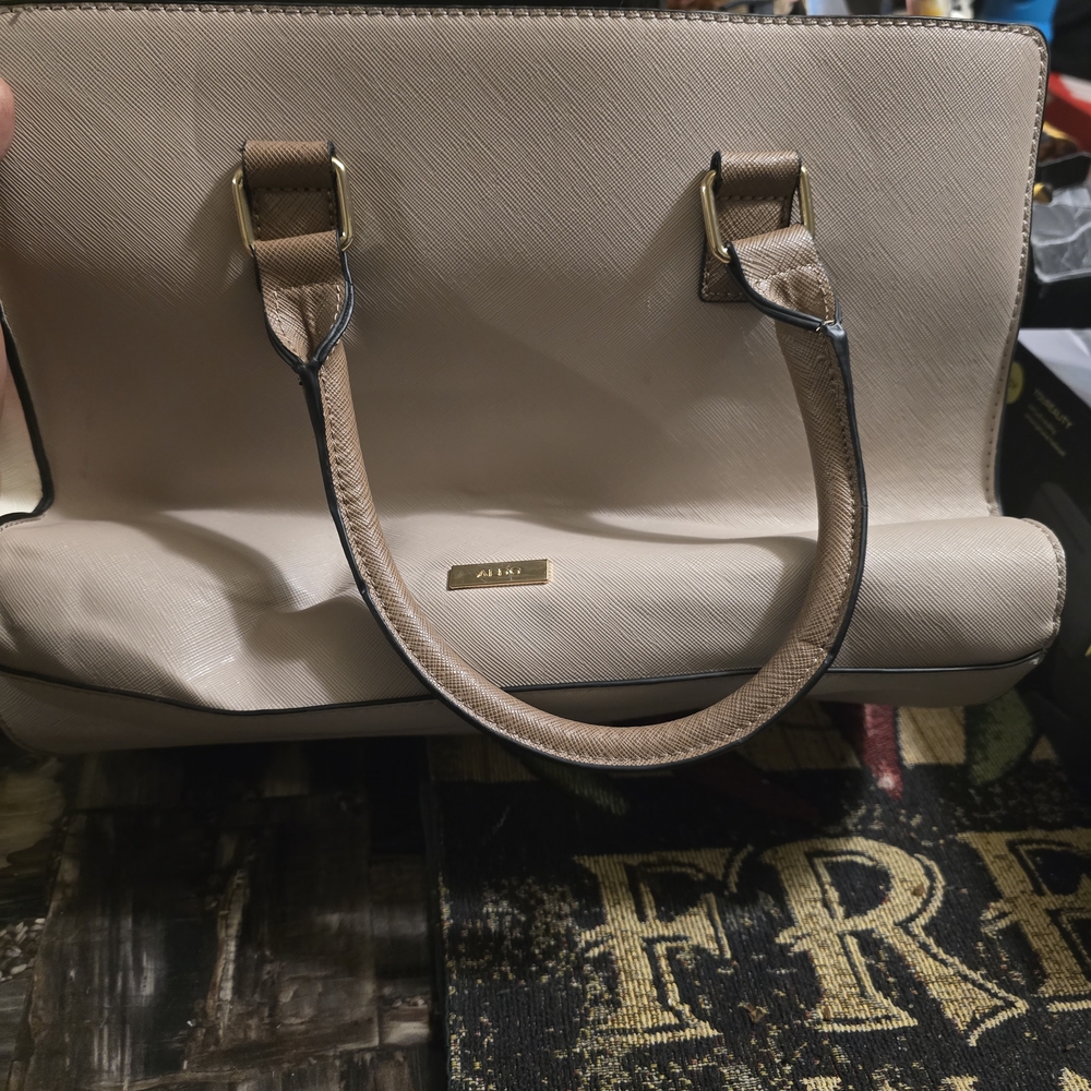 Aldo Beige Satchel with Gold Accents